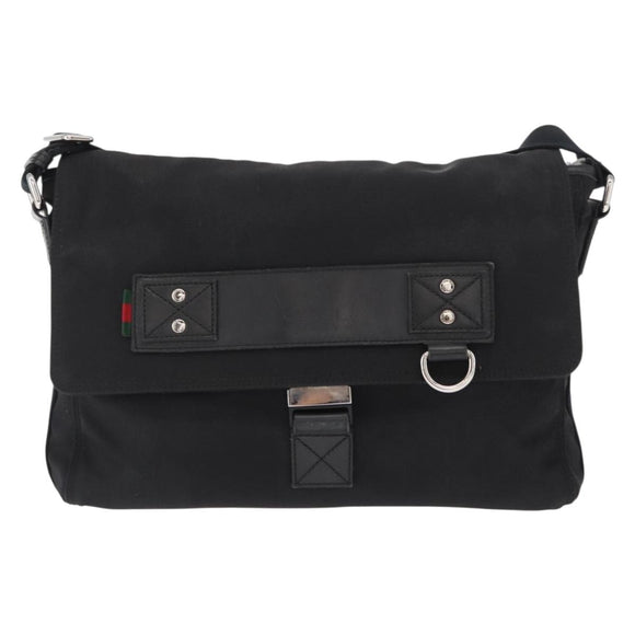 GUCCI Web Sherry Line Shoulder Bag Canvas Black Silver 246067 Auth bs32708