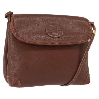 GUCCI Shoulder Bag Leather Brown Gold Auth bs32711