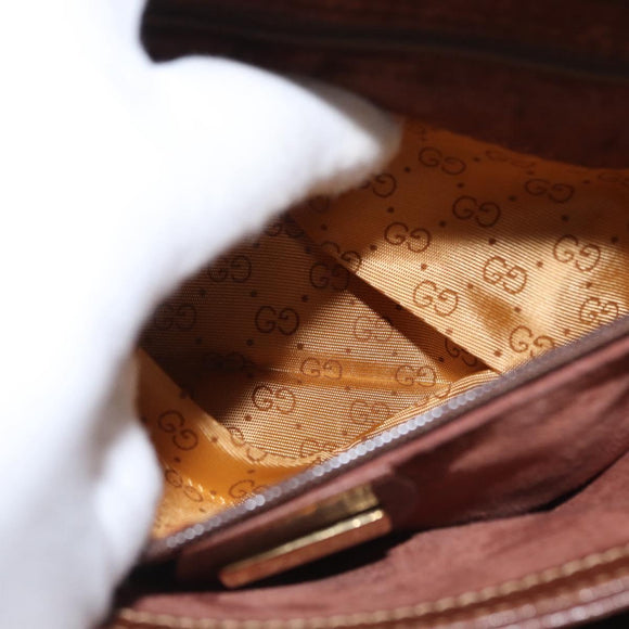 GUCCI Shoulder Bag Leather Brown Gold Auth bs32711