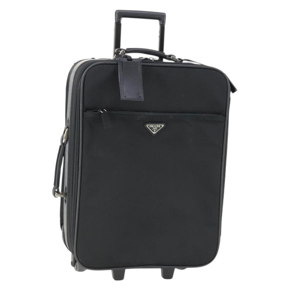 PRADA Carry Case Suitcase Nylon Black Silver Auth bs32712