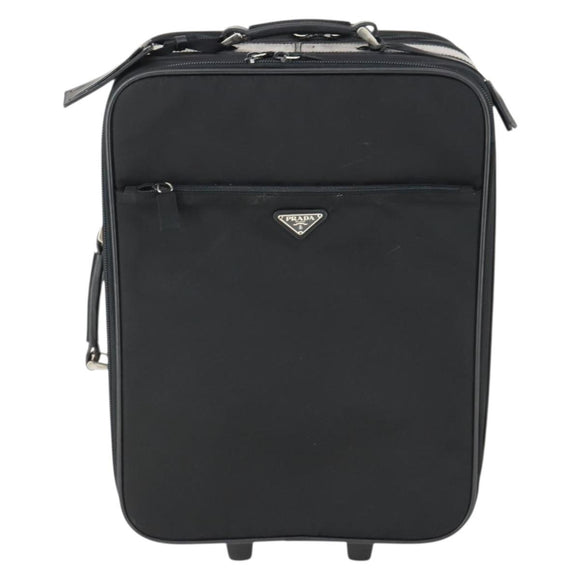 PRADA Carry Case Suitcase Nylon Black Silver Auth bs32712