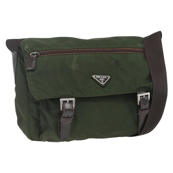 PRADA Shoulder Bag Nylon Green Silver Auth bs32714