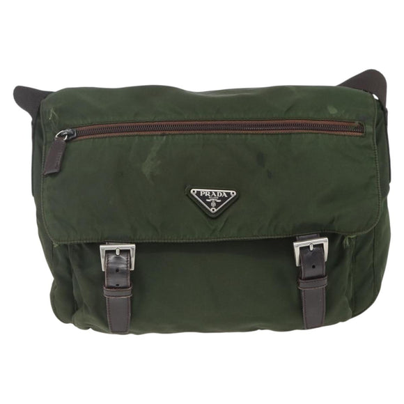 PRADA Shoulder Bag Nylon Green Silver Auth bs32714