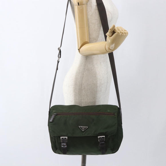 PRADA Shoulder Bag Nylon Green Silver Auth bs32714
