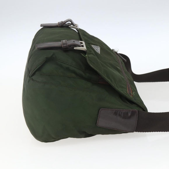 PRADA Shoulder Bag Nylon Green Silver Auth bs32714