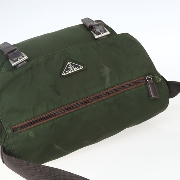 PRADA Shoulder Bag Nylon Green Silver Auth bs32714