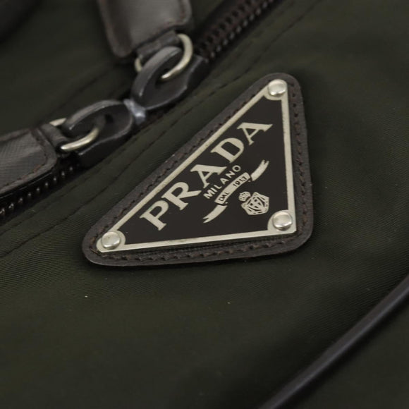 PRADA Boston Bag Nylon Green Silver Auth bs32723
