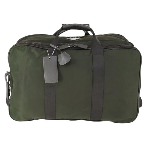 PRADA Boston Bag Nylon Green Silver Auth bs32723