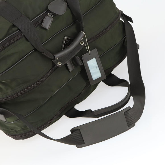 PRADA Boston Bag Nylon Green Silver Auth bs32723