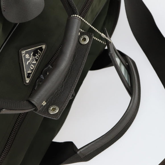 PRADA Boston Bag Nylon Green Silver Auth bs32723