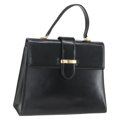 VALENTINO Hand Bag Leather Black Gold Auth bs32730