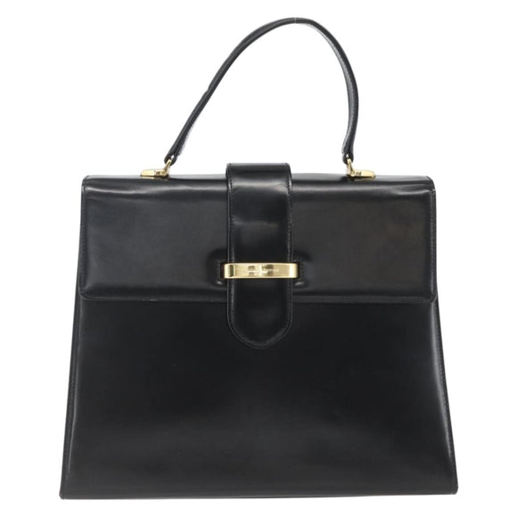 VALENTINO Hand Bag Leather Black Gold Auth bs32730