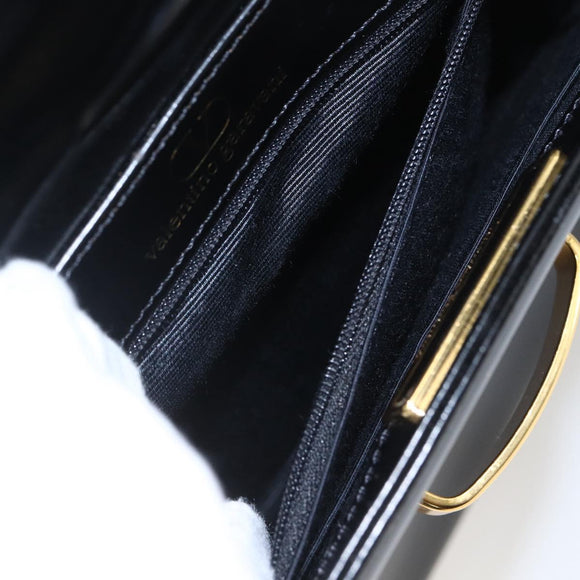 VALENTINO Hand Bag Leather Black Gold Auth bs32730