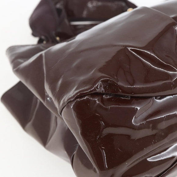 Salvatore Ferragamo Hand Bag Patent leather Brown Gold Auth bs32731