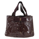 Salvatore Ferragamo Hand Bag Patent leather Brown Gold Auth bs32731-13