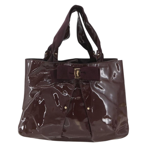 Salvatore Ferragamo Hand Bag Patent leather Brown Gold Auth bs32731