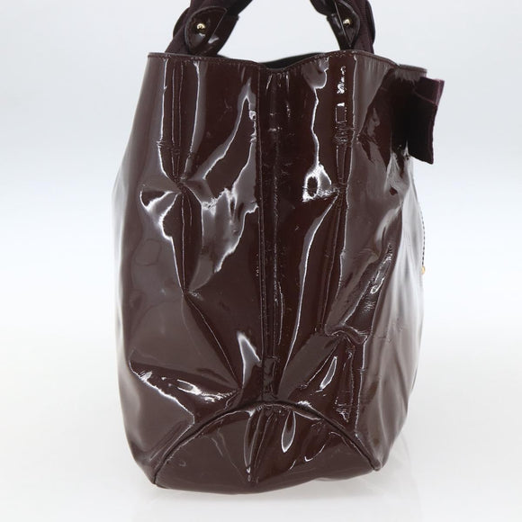 Salvatore Ferragamo Hand Bag Patent leather Brown Gold Auth bs32731