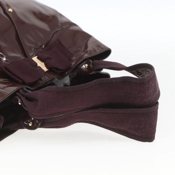 Salvatore Ferragamo Hand Bag Patent leather Brown Gold Auth bs32731