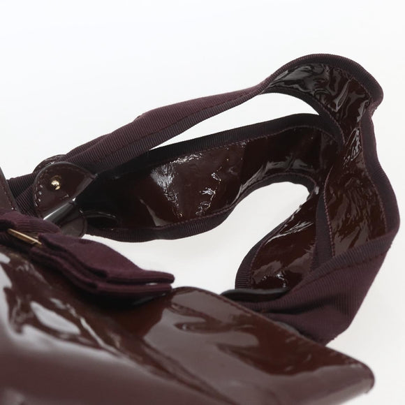 Salvatore Ferragamo Hand Bag Patent leather Brown Gold Auth bs32731