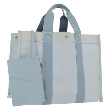 HERMES Bora Bora GM Tote Bag Canvas Light Blue Silver Auth bs32732