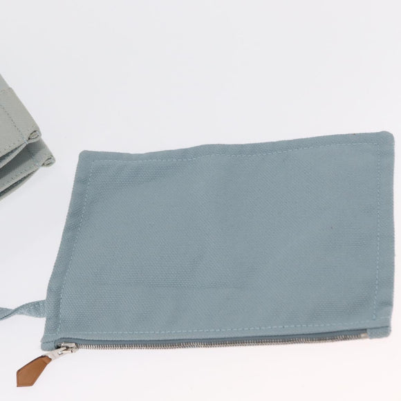 HERMES Bora Bora GM Tote Bag Canvas Light Blue Silver Auth bs32732