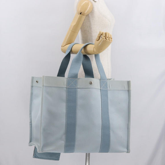 HERMES Bora Bora GM Tote Bag Canvas Light Blue Silver Auth bs32732