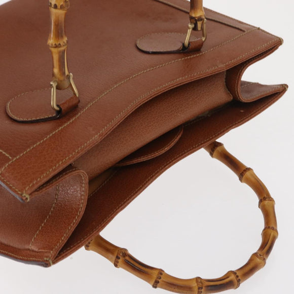 GUCCI Bamboo Hand Bag Leather Brown Gold 002 0260 2615 Auth bs32734