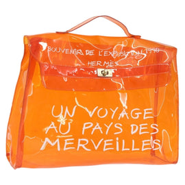 HERMES Vinyl Kelly Hand Bag Vinyl Orange Auth bs32736