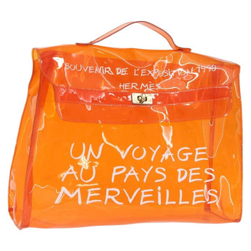 HERMES Vinyl Kelly Hand Bag Vinyl Orange Auth bs32736