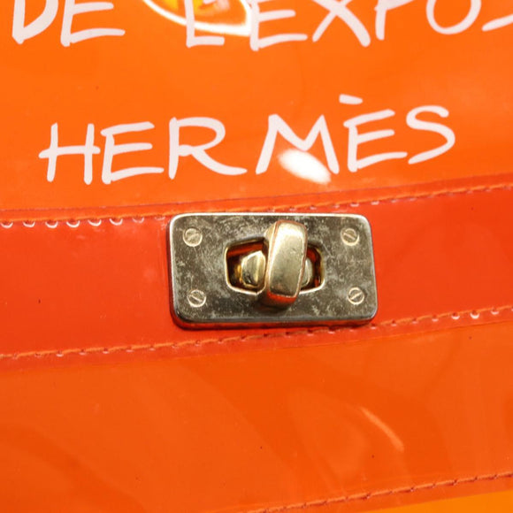 HERMES Vinyl Kelly Hand Bag Vinyl Orange Auth bs32736