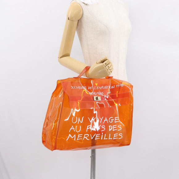HERMES Vinyl Kelly Hand Bag Vinyl Orange Auth bs32736