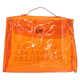 HERMES Vinyl Kelly Hand Bag Vinyl Orange Auth bs32736 - 0