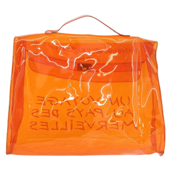HERMES Vinyl Kelly Hand Bag Vinyl Orange Auth bs32736