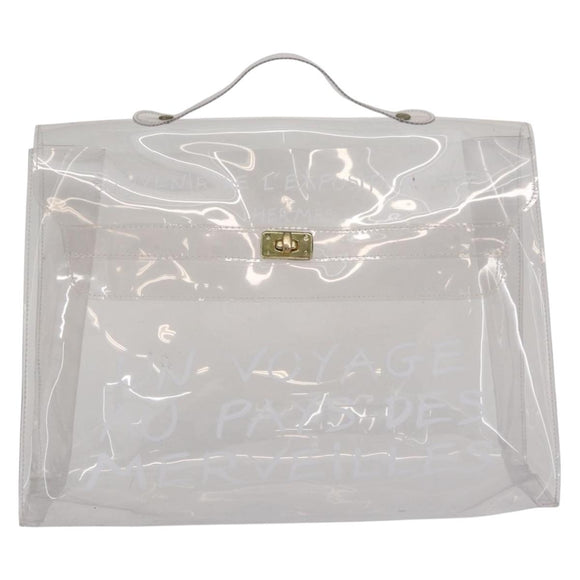 HERMES Vinyl Kelly Hand Bag Vinyl Clear Auth bs32737