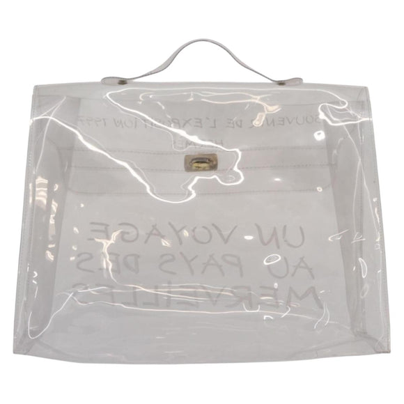 HERMES Vinyl Kelly Hand Bag Vinyl Clear Auth bs32737