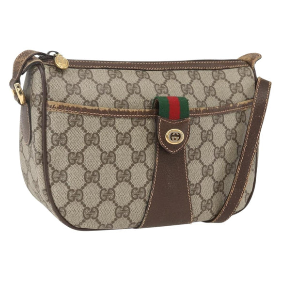 GUCCI GG Supreme Web Sherry Line Bag PVC Beige Gold 89 02 032 Auth bs32739