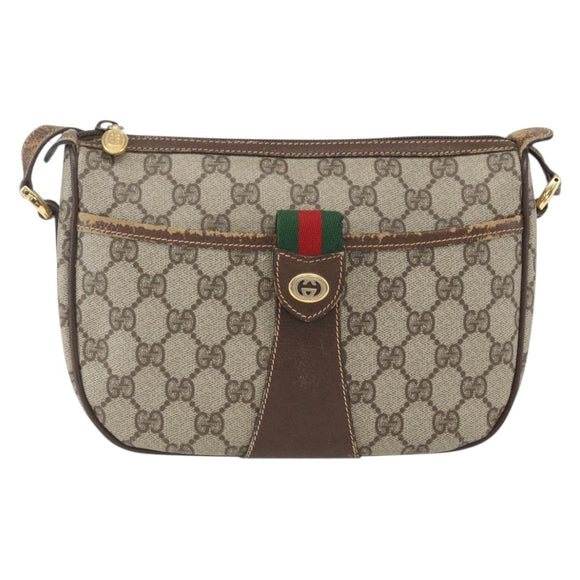 GUCCI GG Supreme Web Sherry Line Bag PVC Beige Gold 89 02 032 Auth bs32739