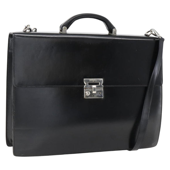 Salvatore Ferragamo Business Bag Leather Black Silver Auth bs32765
