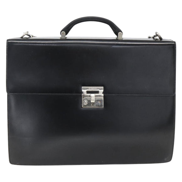 Salvatore Ferragamo Business Bag Leather Black Silver Auth bs32765