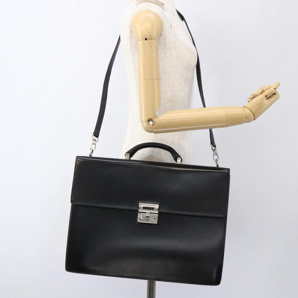 Salvatore Ferragamo Business Bag Leather Black Silver Auth bs32765