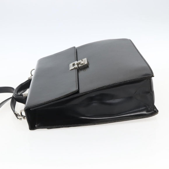Salvatore Ferragamo Business Bag Leather Black Silver Auth bs32765