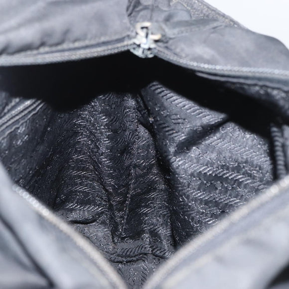 PRADA Tote Bag Nylon Black Silver Auth bs32768