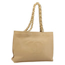 CHANEL Tote Bag Leather Beige Gold CC Auth bs32770-1