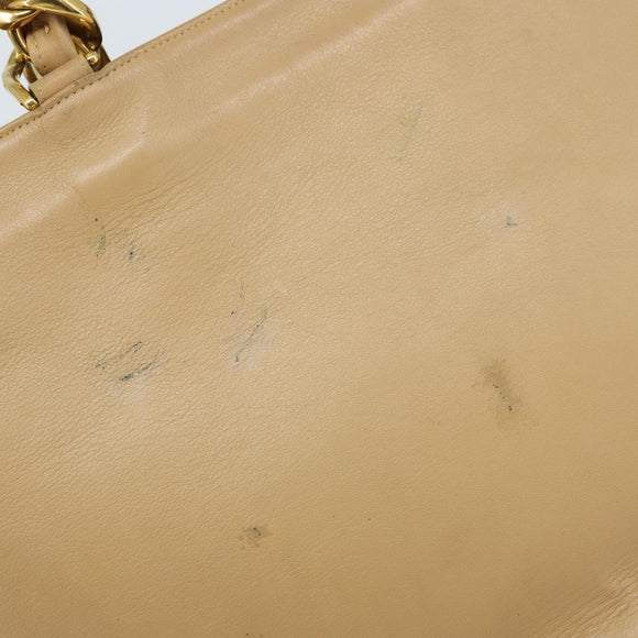 CHANEL Tote Bag Leather Beige Gold CC Auth bs32770