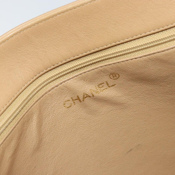 CHANEL Tote Bag Leather Beige Gold CC Auth bs32770