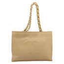 CHANEL Tote Bag Leather Beige Gold CC Auth bs32770-2