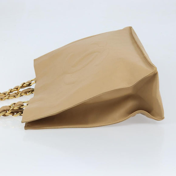 CHANEL Tote Bag Leather Beige Gold CC Auth bs32770