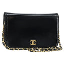 CHANEL Chain Shoulder Bag Patent leather Black Gold CC Auth bs32777-1