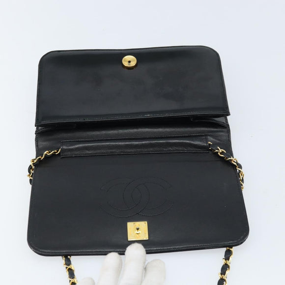 CHANEL Chain Shoulder Bag Patent leather Black Gold CC Auth bs32777