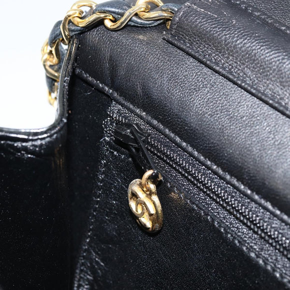 CHANEL Chain Shoulder Bag Patent leather Black Gold CC Auth bs32777